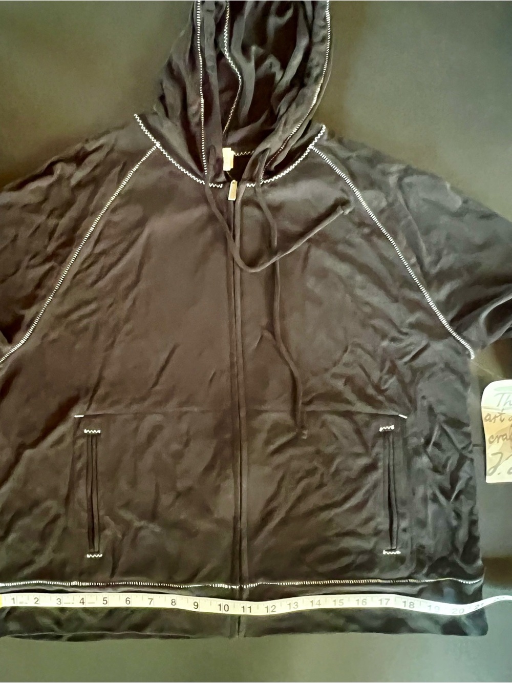 J. Jill Black Hooded Matte Jersey Jacket with Contrast Topstitching - Picture 6 of 11